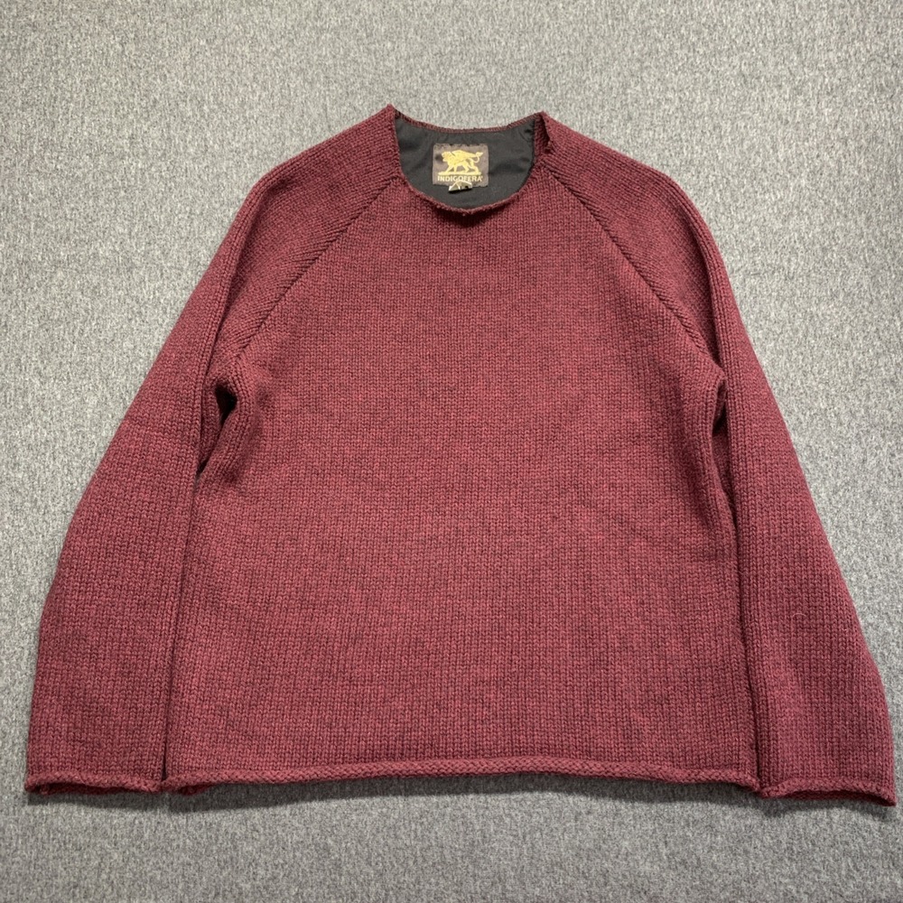 INDIGOFERA  Knit 100% Wool Maroon Red Sweater Men's Size S